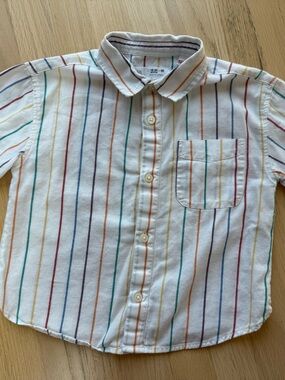 Zara White Button-Down Shirt with Multicolor Stripes